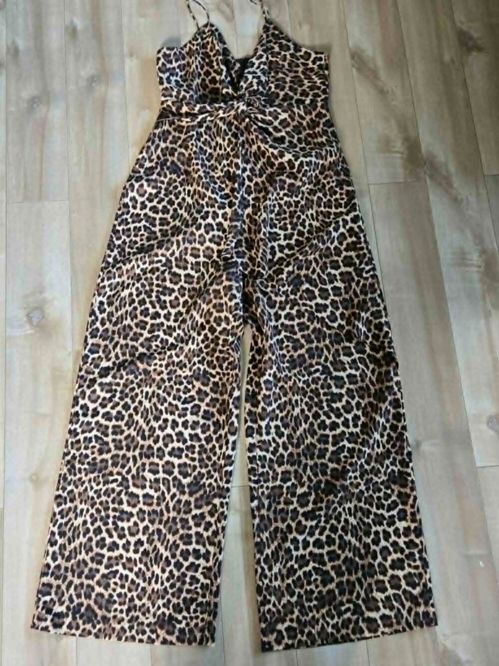 ZARA Leopard Print Satin Wide Leg Jumpsuit Size Medium Animal Print Cami Romper